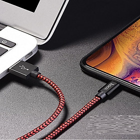 Cáp sạc cổng Lightning Hoco sạc nhanh 3A Max dây sạc bọc dù hỗ trợ truyền dữ liệu dành cho iPhone/iPad dài 1m ( 2 màu) - Hàng chính hãng
