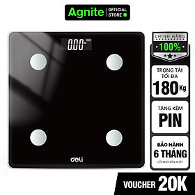 Cân Điện Tử Sức Khoẻ Thể Thao Thông Minh Mặt Vuông Kính Cường Lực Chịu Lực 180Kg Agnite x Deli - Nhiều Màu Sắc - E86120 - Đen