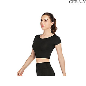 Áo thun thể thao form ôm croptop CERA-Y màu đen CRA002