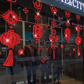 Mua Decal trang trí tết - Rèm dây lồng đèn nhũ kim tuyến đỏ