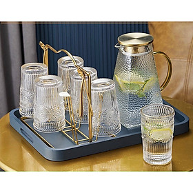 Bộ bình đựng nước kèm 6 cốc thủy tinh crystan hoa văn dập nổi tròn - ANTH473