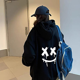 Áo Hoodie Mặt Cười Phản Quang Trắng Form rộng Unisex Nam Nữ