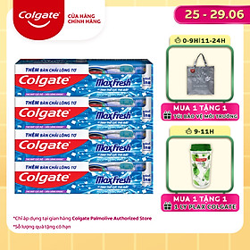 Bộ 4 Kem đánh răng Colgate bạc hà the mát Maxfresh 230g/tuýp tặng bàn chải đánh răng lông mềm