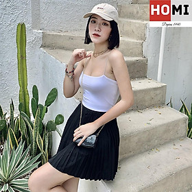 Chân váy xếp ly form ngắn có lót trong màu đen Homi Fashion