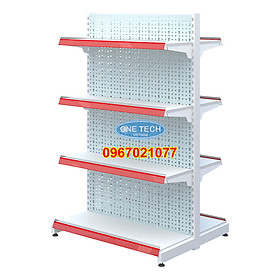 Kệ siêu thị đôi tôn đục lỗ C1500 x D900 x R750 x 4 tầng