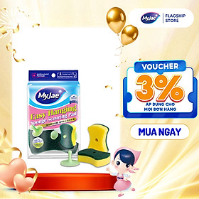 Miếng Bọt Biển Rửa Chén MyJae 2 Mặt, Mút Xốp Rửa Bát Đa Năng Kèm Miếng Nhựa Hít Kê 11.3cm x 7.8cm x 2.7cm (2 Miếng/Gói)