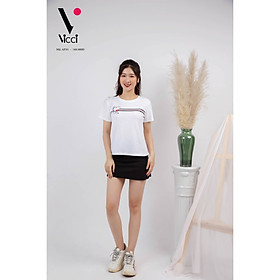 Áo phông ngắn tay, áo thun nữ cộc tay Vicci AP.01.6 chất liệu cotton vân gỗ in hoạ kẻ