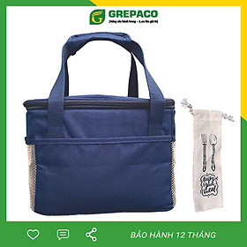 Túi Đựng Hộp Cơm Grepaco Giữ Nhiệt Nóng Lạnh Đựng Đồ Thức Ăn Văn Phòng, Du Lịch – Vải Bố Canvas, Kích Thước To (Cỡ Lớn), Kiểu Dáng Giỏ Xách Thời Trang Nam Nữ - Tặng Túi Đựng Muỗng Nĩa