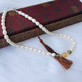 Combo Vòng đeo cổ Ngọc Trai tự nhiên, Đính Đá Thạch Anh, Kèm Bản PHOTOCOPY Giấy GIÁM ĐỊNH, Hộp Gấm lót Nhung, Nỉ