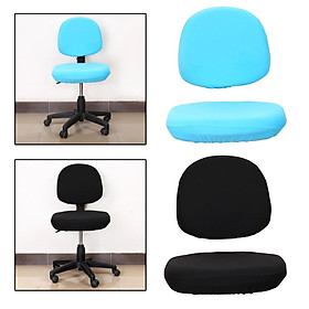 Stretch Soft Swivel Chair Slipcover Office Computer Chair Covers(Black+Lake Blu)
