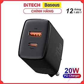 Cốc sạc nhanh siêu nhỏ gọn chân tròn Baseus Compact Quick Charger 20W (USB + Type C Dual Port, 20W PD/QC 3.0 Multi Quick Charge Support) dùng cho Samsung / Xiaomi/ Huawei/ OPPO / iPhone/iPad......Hàng chính hãng