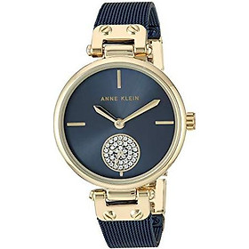 Anne Klein Women's AK/3001GPBL Swarovski Crystal Accented Gold-Tone and Blue Mesh Bracelet Watch