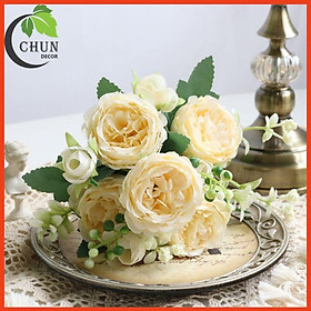 Mua Hoa giả  cành hồng Anh Quốc 5 bông 4 nụ sang trọng trang trí nhà cửa  cửa hàng  văn phòng  làm đạo cụ chụp ảnh