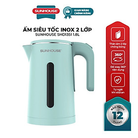 Mua Ấm đun nước siêu tốc Sun house SHD1351 - Bình đun siêu tốc cao cấp inox 2 lớp 1.8L - Hàng chính hãng