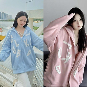 Áo khoác nỉ nữ in chữ Nổi có 3 màu cực đẹp form rộng chất nỉ dày dặn thoáng mát - HỒNG - SIZE L