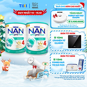 [Tặng Bàn ủi hơi nước cầm tay] Bộ 2 lon Sữa bột NAN OPTIPRO PLUS 4 Nestle Bé 2-6 tuổi 1500g/lon Giúp tiêu hóa tốt