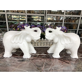 Mua Cặp tượng con voi phong thủy đá cẩm thạch trắng - Dài 25 cm