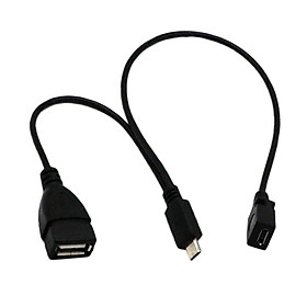 Black PVC Micro USB to USB & Micro USB Male OTG Power Adapter Connector