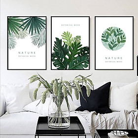 Tranh Treo Tường Canvas Chiếc Lá- Bộ 3 khung tranh treo tường phòng khách phòng ăn CV01