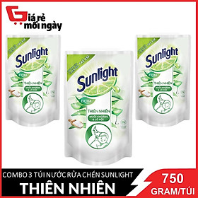 COMBO 3 Túi Nước rửa chén Sunlight Thiên nhiên (trắng) Túi 750gx3