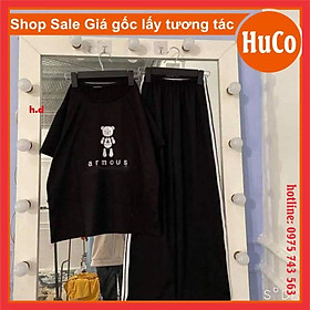 áo thun, phông hè ngắn tay armous chất cotton + quần ba sọc ống rộng,sét đồ bộ nam nữ mặc đi học đi chơi freesize unisex