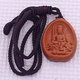 Mặt dây chuyền Phật Văn thủ gỗ đào kèm vòng cổ dây dù, mặt Phật bản mệnh
