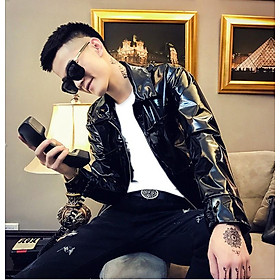 Áo Khoác Da Bóng Nam Màu Đen Sành Điệu Mặc Đi Chơi Dạo Phố