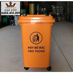 Thùng rác nhựa công cộng 60L 4 bánh xe màu cam   ( hàng nhập khẩu )