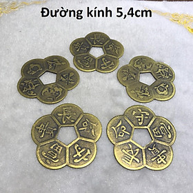 Combo 5 đồng tiền hoa mai bằng đồng kt 5,4cm