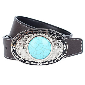 Western Cowboy Leather Belt Waist Strap Turquoise Buckle Waistband Black