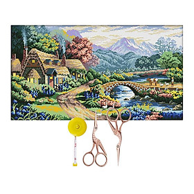 Cross Stitch Embroidery DIY Needlework Cross Stitch Kit Set - Village Landscape, With 2 Embroidery Scissors And Measuring Tape, DIY Arts And Crafts Wa