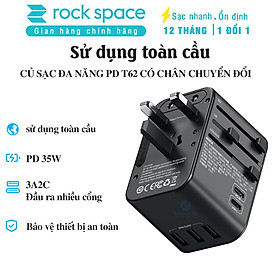 Củ sạc đa chức năng Rockspace T62 đủ chân cắm sạc nhanh chuẩn PD, QC - hàng chính hãng bảo hành 12 tháng