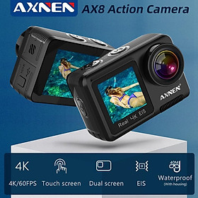 AXNEN AX8 Camera hành động 4K 60FPS Quay video EIS 20MP Ultra HD Hiển thị kép Webcam màn hình cảm ứng 2 inch Cam thể thao chống nước