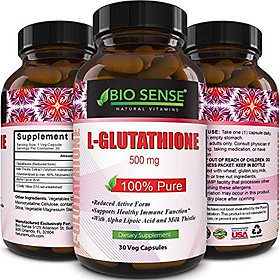 Max Potency Glutathione –Skin Whitening Pills + Milk Thistle Extract + Alpha Lipoic Acid – 500mg Pure Reduced Anti Aging Antioxidant – Face Lightening Supplement – for Women + Men – Biosense