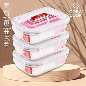 Mua Bộ 3 hộp thủy tinh COBA COOK đựng thực phẩm chịu nhiệt hình chữ nhật dung tích 370ml -CCL33