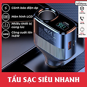 Tẩu Sạc Siêu Nhanh PD 45W Trên Ôtô Công Suất Cao 145W Với 4 Cổng Đa Năng Có Màn Hình Hiển Thị - Hàng Nhập Khẩu