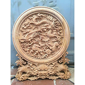 Mua Đĩa trạm khắc tứ linh trang trí  phong thủy bằng gỗ hương đá kt mặt rộng 40×4cm