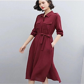 DRESS241-ĐẦM SUÔNG SƠ MI TAY LỠ THẮT EO S-6XL