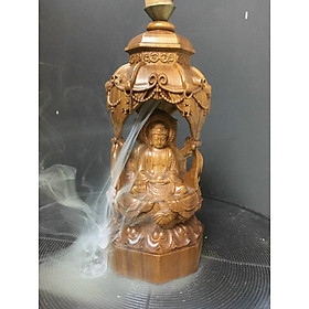 Tượng phật trạm khắc ba mặt xông trần bằng gỗ bách xanh thơm nức kt cao 15×9×9cm