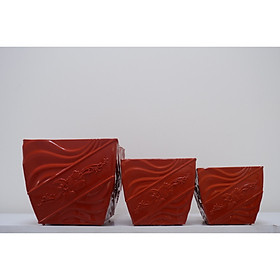 Bộ 4 Chậu Nhựa Trồng Cây Vuông Kiểu Bông Mai Giả Sứ Cao Cấp (17x12xH15.7) Thiết Kế Tinh Xảo, Bền Đẹp Thích Hợp Trồng Cây Cảnh, Cây Ăn Quả, Chất Liệu Nhựa ABS Cao Cấp - Hàng VNXK Châu ÂU