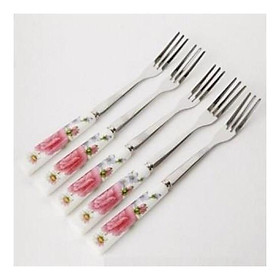 Mua Dĩa inox cán sứ (set 5c)