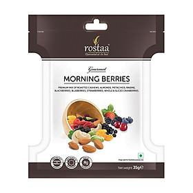 Morning Berries 35gr - Hỗn hợp Hạt hữu cơ điều, hạnh nhân, hạt dẻ, nho khô, mâm xôi, việt quất, dâu tây, nam việt quất sấy khô.- Trái cây sấy khô nhập khẩu Rostaa