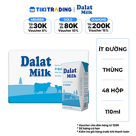 Thùng 48 hộp sữa tươi tiệt trùng Dalatmilk ít đường 110ml
