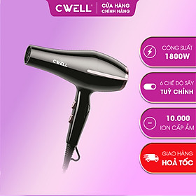 Máy sấy tóc CWell công suất lớn 1800W-2500W C03HD, 6 chế độ tùy chỉnh nónglạnh, thiết kế chuẩn Salon - Đen - 1800W