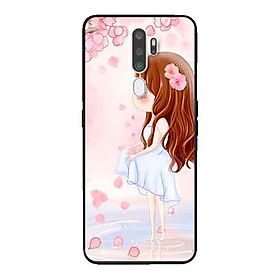 Ốp Lưng in cho Oppo A9 2020 Mẫu Cô Gái Váy Trắng Nền Hoa Đào - Hàng Chính Hãng