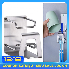 Kệ Inox Treo Bàn Chải SUS304 Không Rỉ Sét Dán Tường - Móc Inox Treo 2 Bàn Chải và Đựng Kem Đánh Răng Sử Dụng Keo Dán Tường Gạch men