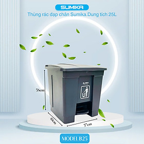 Thùng rác nhựa đạp chân SUMIKA 15L, 25L, 35L, 45L, 55L, có nắp đậy, nhựa cao cấp, màu xám
