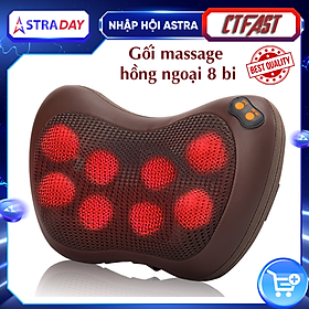 Gối massage đa năng CTFAST 016: Máy mát xa toàn thân nhiệt hồng ngoại 3D mô phỏng bàn tay con người - Chuyên sâu giảm đau cổ, vai, gáy, lưng..Dễ dàng sử dụng tại nhà, văn phòng, ô tô - Quà tặng ý nghĩa cho người thân - Nâu - Model 8 Bi