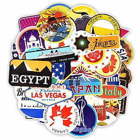 Set 30 Sticker chủ đề Du lịch, Travel ảnh ép lụa