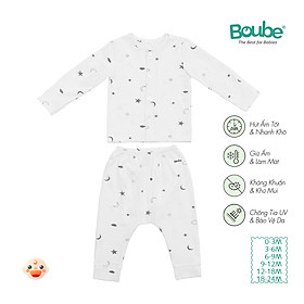 Bộ dài tay cúc thẳng hoạ tiết dễ thương cho bé sơ sinh và trẻ nhỏ Boube, Vải cotton organic thoáng mát- Size 0-24M